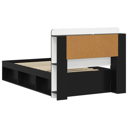 Bed Frame with Storage Black 75 x 190 cm Engineered Wood