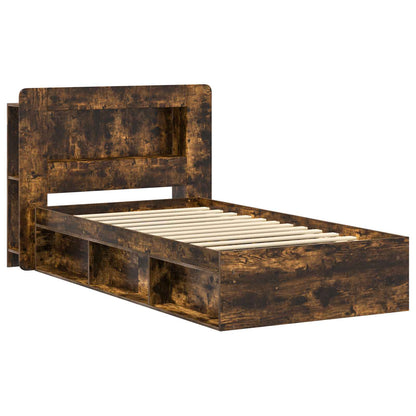 Bed Frame with Storage Smoked Oak 75 x 190 cm Engineered Wood