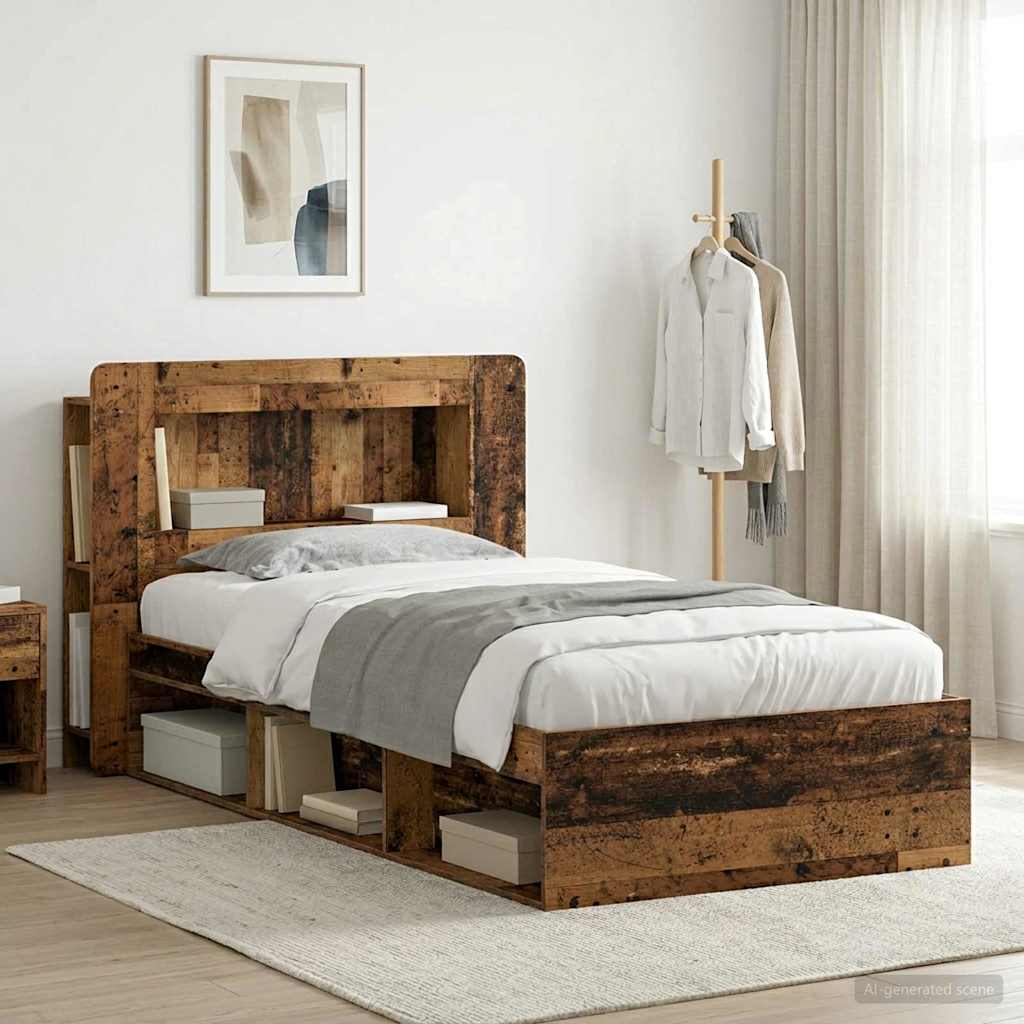 Bed Frame with Storage Old Wood 90 x 190 cm Engineered Wood