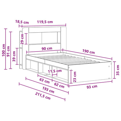 Bed Frame with Storage Smoked Oak 90 x 190 cm Engineered Wood