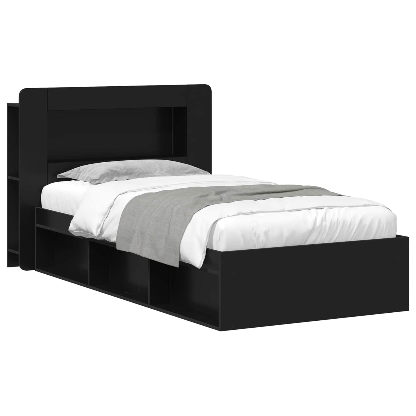 Bed Frame with Storage Black 100 x 200 cm Engineered Wood