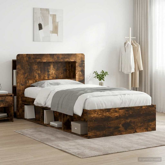 Bed Frame with Storage Smoked Oak 100 x 200 cm Engineered Wood