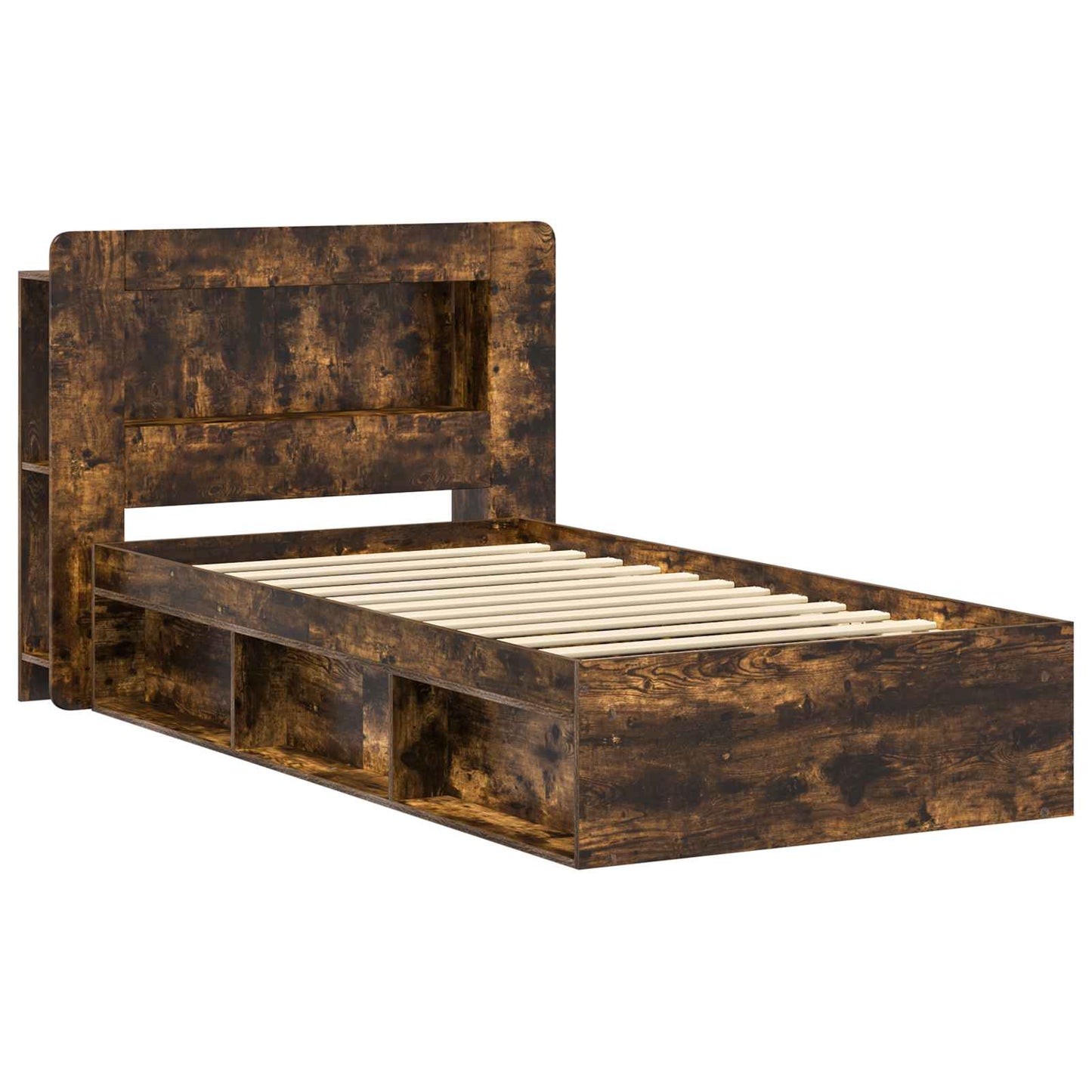 Bed Frame with Storage Smoked Oak 100 x 200 cm Engineered Wood