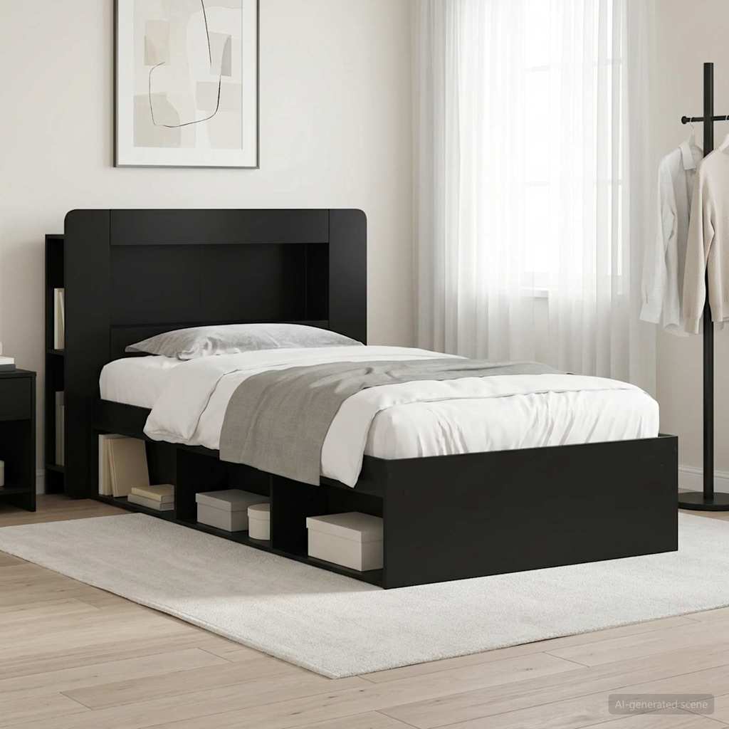 Bed Frame with Storage Black 90 x 200 cm Engineered Wood