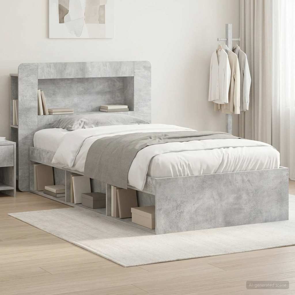 Bed Frame with Storage with Headboard Concrete Grey 90 x 200 cm