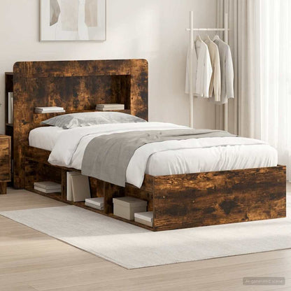 Bed Frame with Storage Smoked Oak 90 x 200 cm Engineered Wood