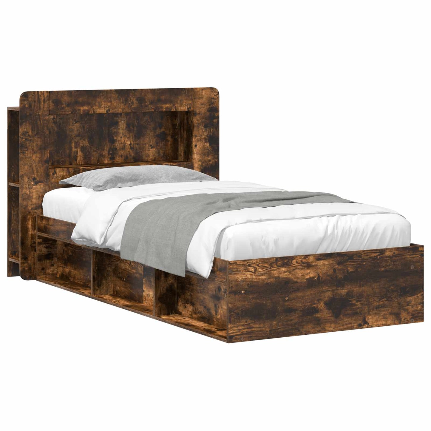 Bed Frame with Storage Smoked Oak 90 x 200 cm Engineered Wood