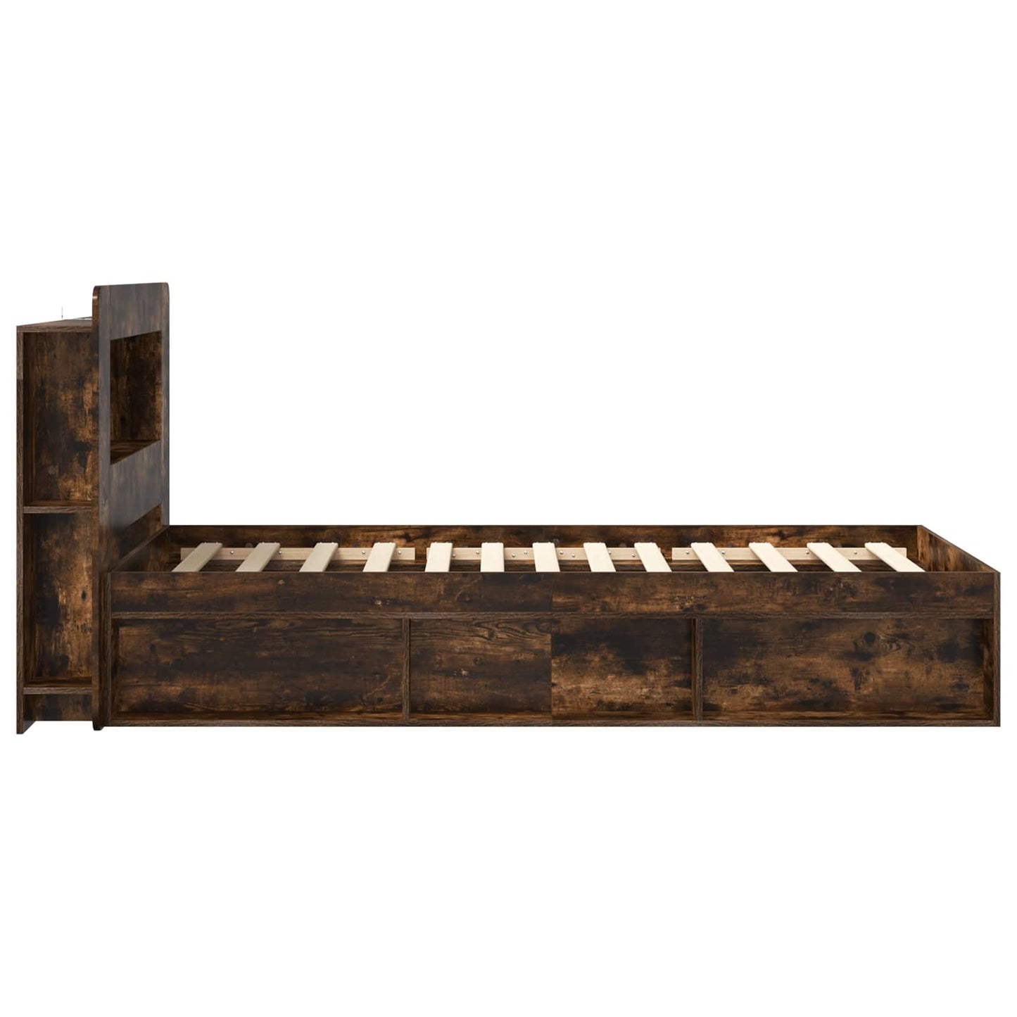 Bed Frame with Storage Smoked Oak 90 x 200 cm Engineered Wood