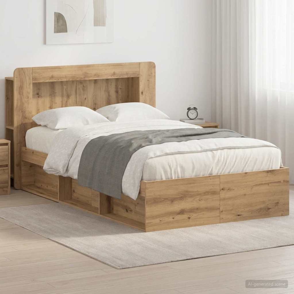 Bed Frame with Storage Artisan Oak 120 x 190 cm Engineered Wood