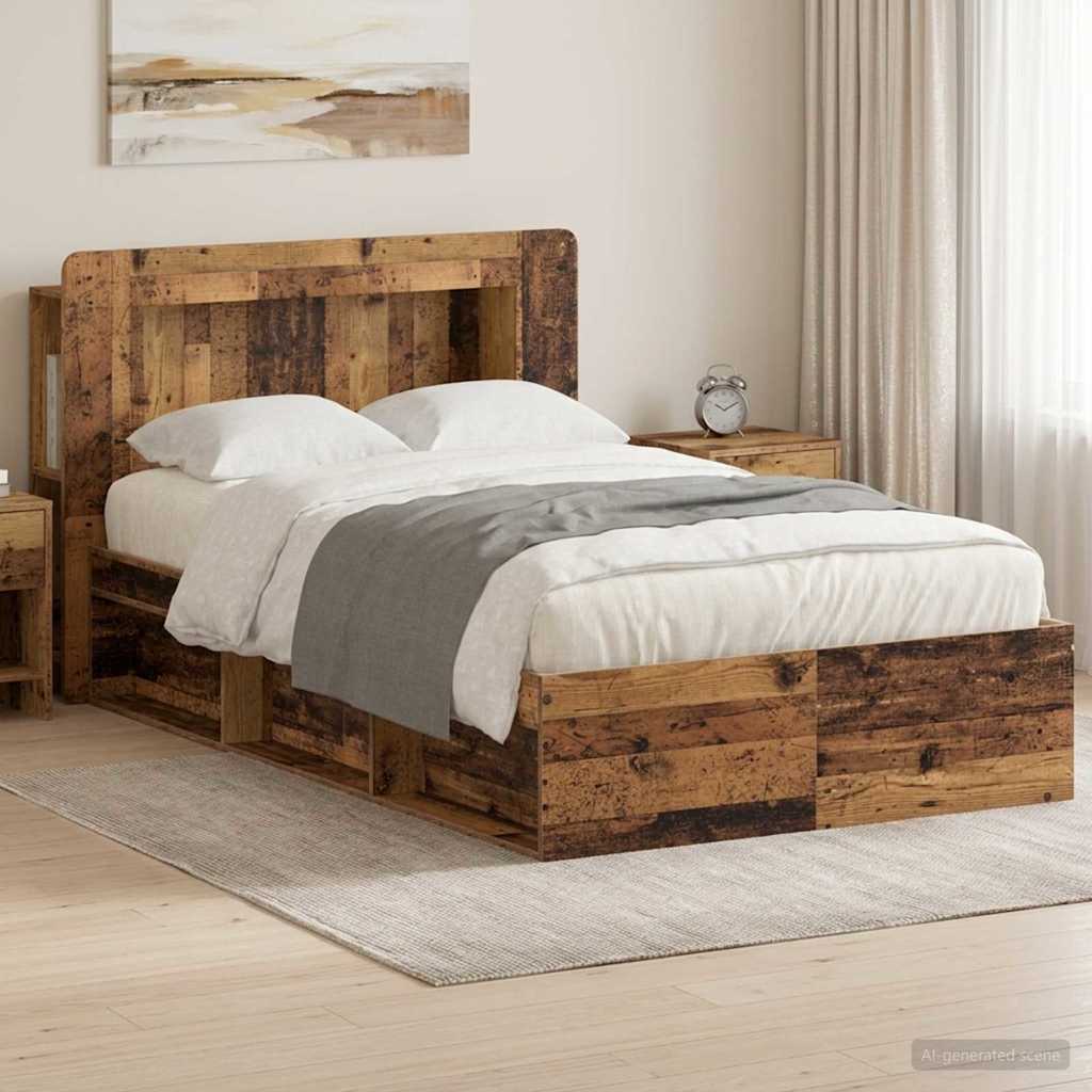 Bed Frame with Storage Old Wood 120 x 190 cm Engineered Wood
