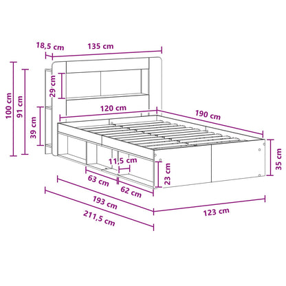 Bed Frame with Storage Old Wood 120 x 190 cm Engineered Wood