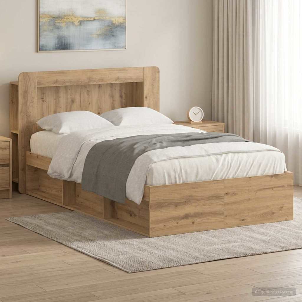 Bed Frame with Storage Artisan Oak 120 x 200 cm Engineered Wood