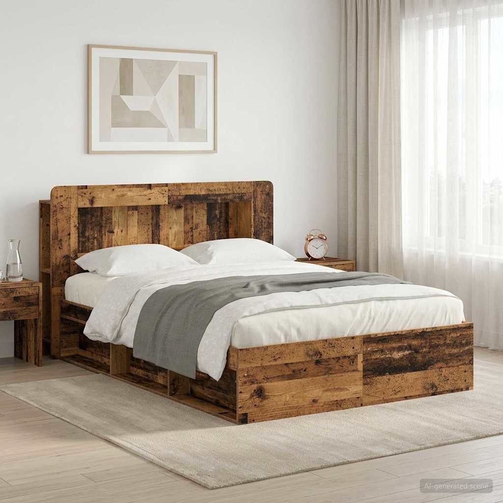 Bed Frame with Storage Old Wood 135 x 190 cm Engineered Wood