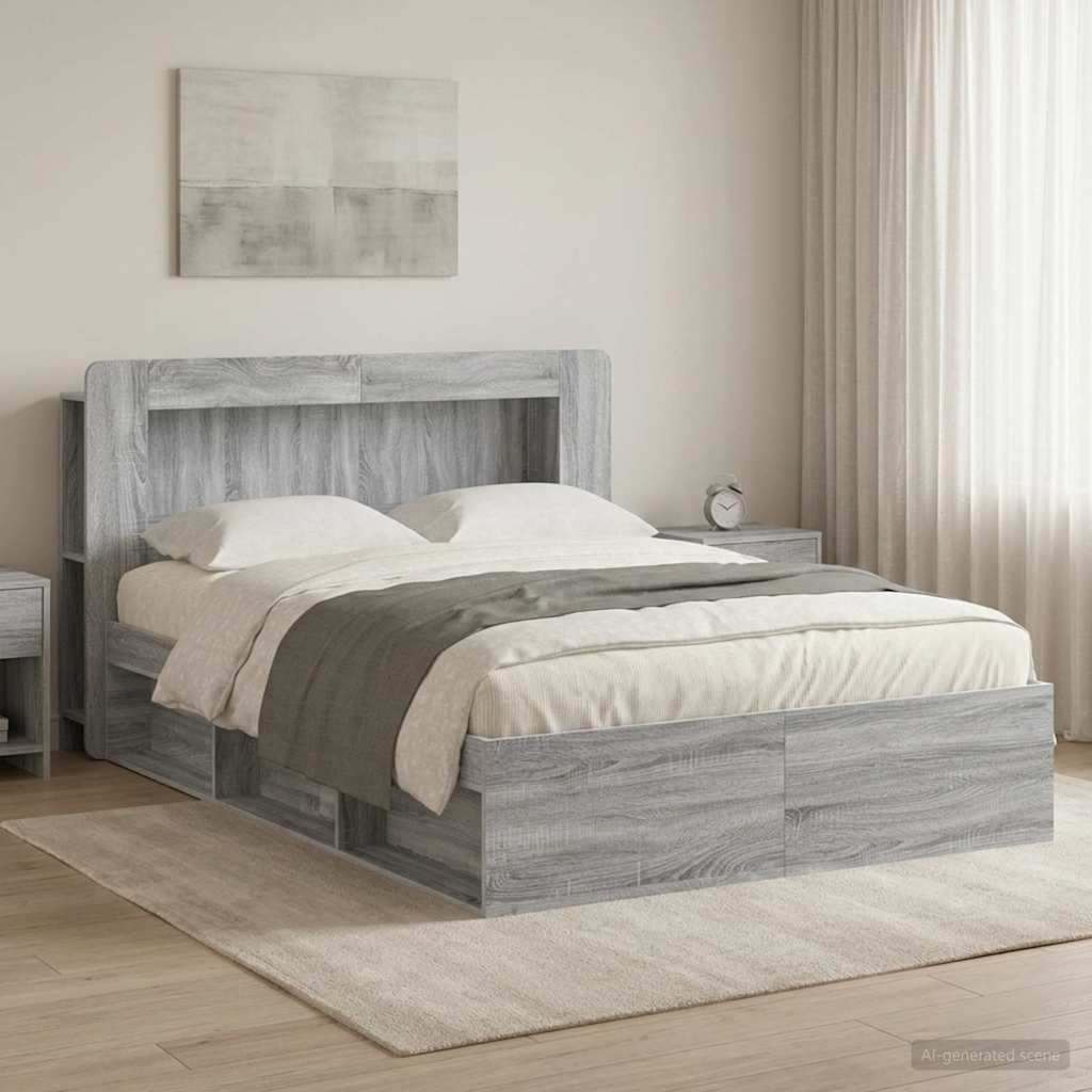 Bed Frame with Storage Grey Sonoma 140 x 200 cm Engineered Wood