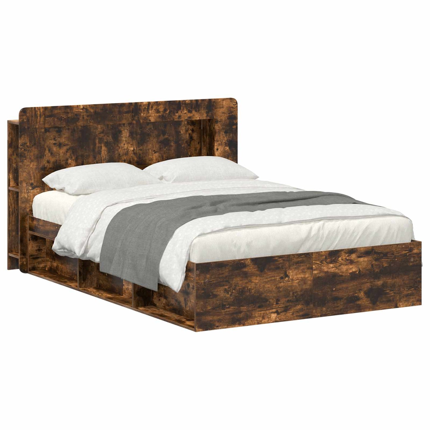Bed Frame with Storage Smoked Oak 140 x 200 cm Engineered Wood