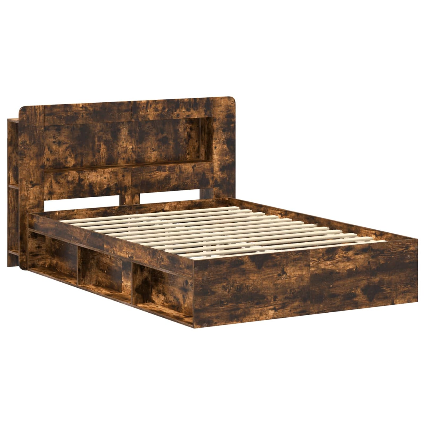 Bed Frame with Storage Smoked Oak 140 x 200 cm Engineered Wood