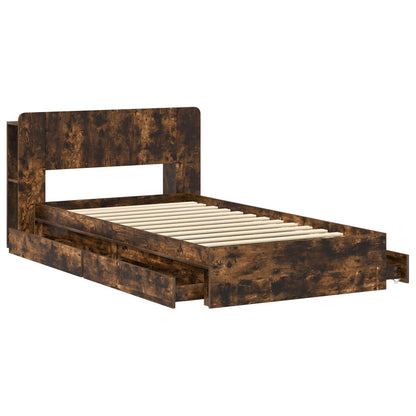 Bed Frame with Storage Smoked Oak 75 x 190 cm Engineered Wood