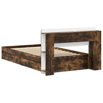 Bed Frame with Storage Smoked Oak 75 x 190 cm Engineered Wood