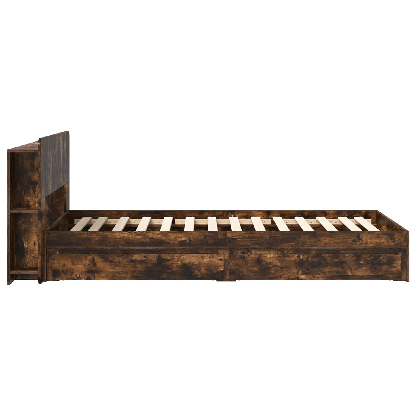 Bed Frame with Storage Smoked Oak 75 x 190 cm Engineered Wood