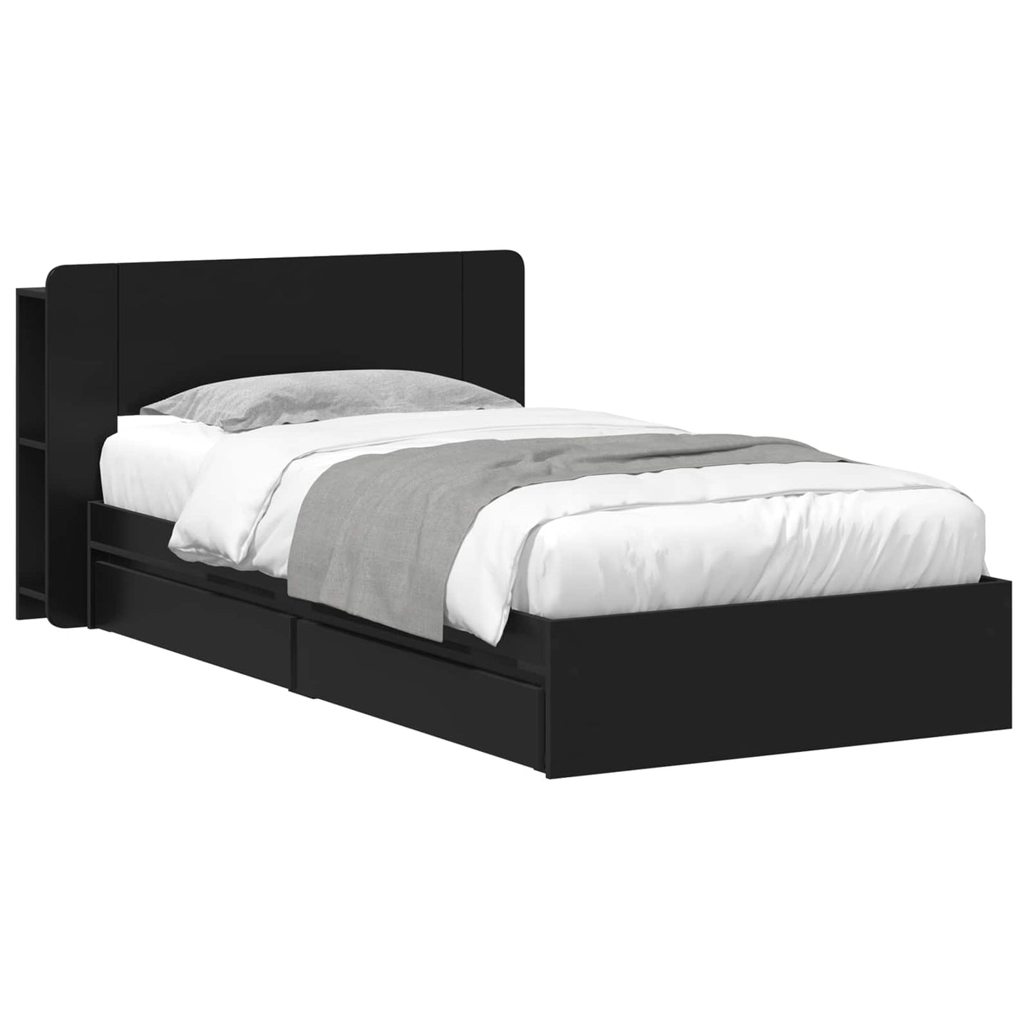 Bed Frame with Storage Black 90 x 190 cm Engineered Wood