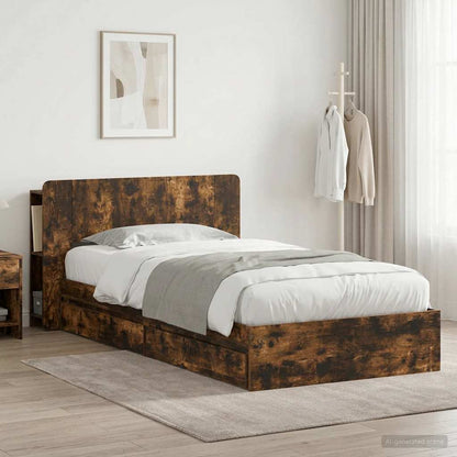 Bed Frame with Storage Smoked Oak 90 x 190 cm Engineered Wood
