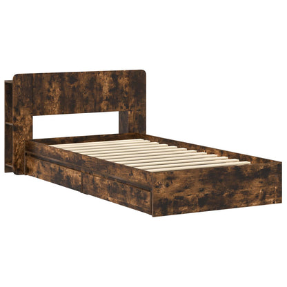Bed Frame with Storage Smoked Oak 90 x 190 cm Engineered Wood