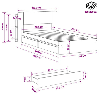 Bed Frame with Storage Smoked Oak 100 x 200 cm Engineered Wood
