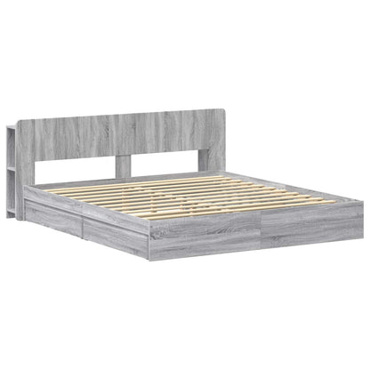 Bed Frame with Storage Grey Sonoma 200 x 200 cm Engineered Wood