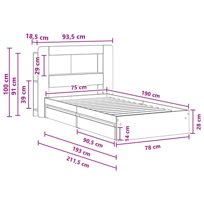 Bed Frame with Storage Black 75 x 190 cm Engineered Wood