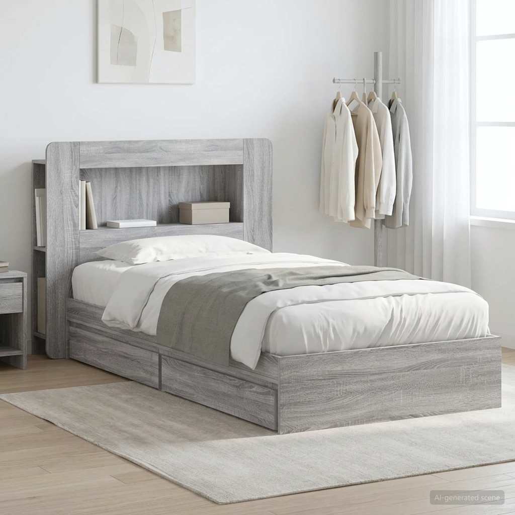 Bed Frame with Storage Grey Sonoma 75 x 190 cm Engineered Wood