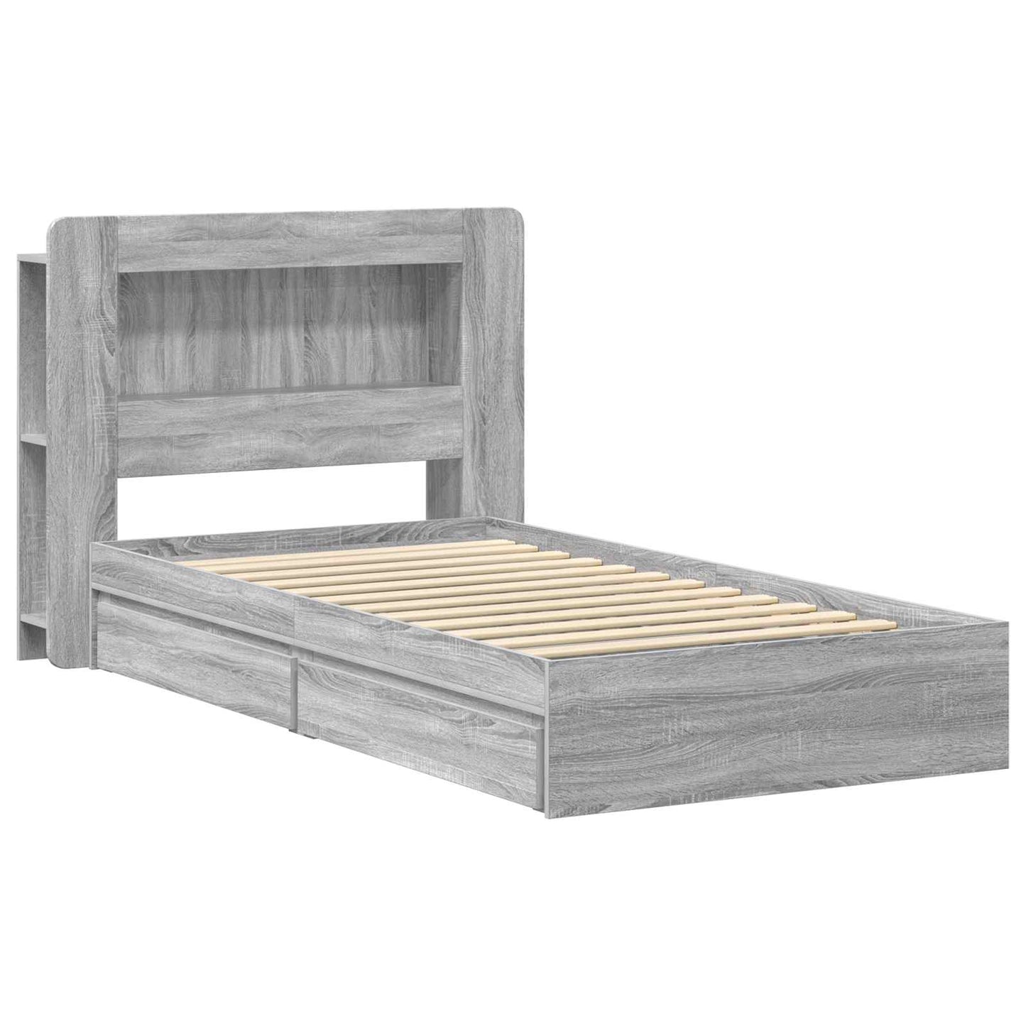 Bed Frame with Storage Grey Sonoma 75 x 190 cm Engineered Wood