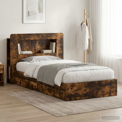 Bed Frame with Storage Smoked Oak 75 x 190 cm Engineered Wood
