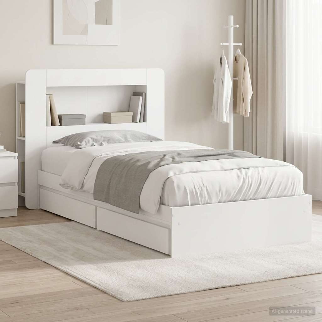 Bed Frame with Storage White 75 x 190 cm Engineered Wood