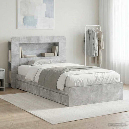 Bed Frame with Storage with Drawer Concrete Grey 90 x 190 cm