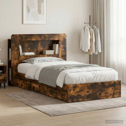 Bed Frame with Storage Smoked Oak 100 x 200 cm Engineered Wood