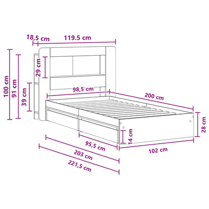 Bed Frame with Storage Smoked Oak 100 x 200 cm Engineered Wood
