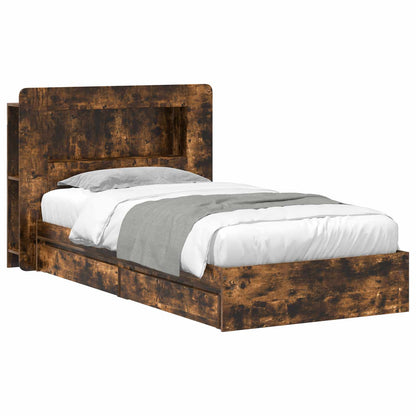 Bed Frame with Storage Smoked Oak 90 x 200 cm Engineered Wood