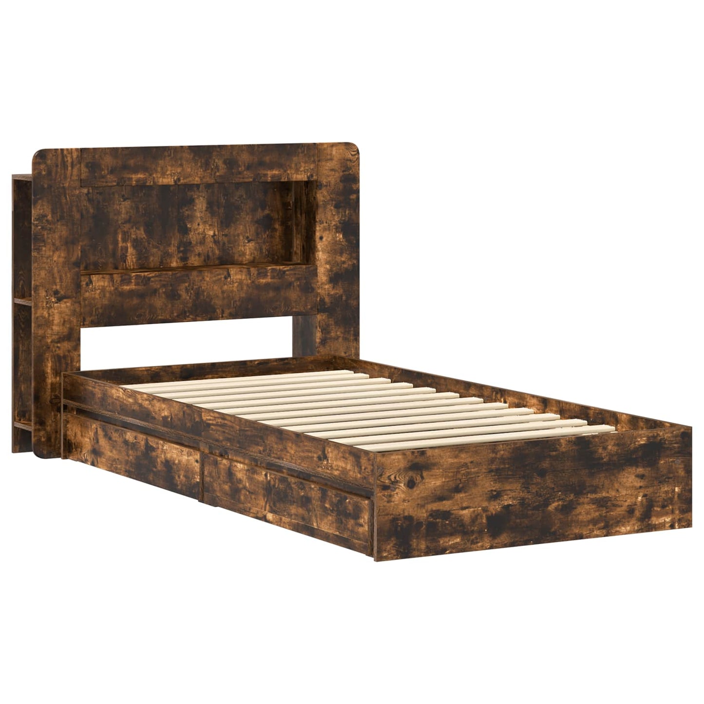 Bed Frame with Storage Smoked Oak 90 x 200 cm Engineered Wood