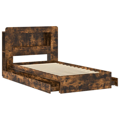 Bed Frame with Storage Smoked Oak 90 x 200 cm Engineered Wood