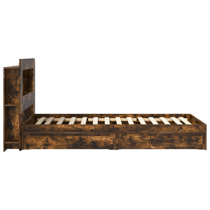 Bed Frame with Storage Smoked Oak 90 x 200 cm Engineered Wood