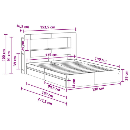 Bed Frame with Storage with Drawer Concrete Grey 135 x 190 cm
