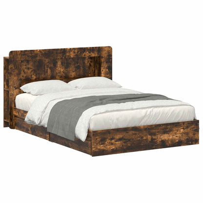 Bed Frame with Storage Smoked Oak 135 x 190 cm Engineered Wood