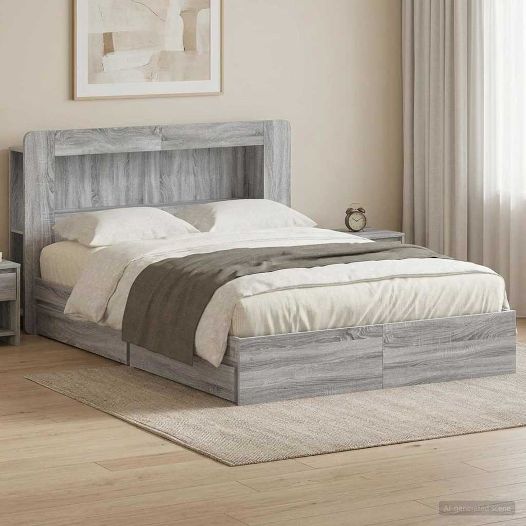 Bed Frame with Storage Grey Sonoma 150 x 200 cm Engineered Wood