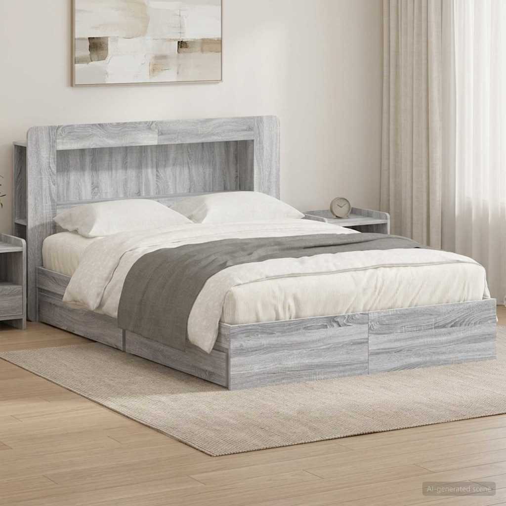 Bed Frame with Storage Grey Sonoma 160 x 200 cm Engineered Wood