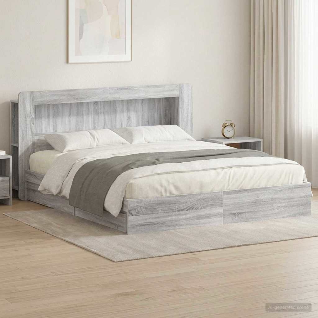 Bed Frame with Storage Grey Sonoma 180 x 200 cm Engineered Wood