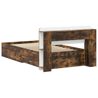 Bed Frame with Storage Smoked Oak 75 x 190 cm Engineered Wood