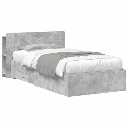 Bed Frame with Storage with Headboard Concrete Grey 80 x 200 cm