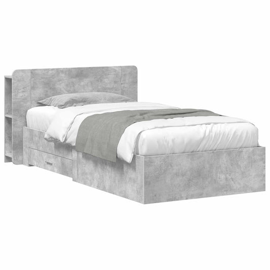 Bed Frame with Storage with Headboard Concrete Grey 80 x 200 cm