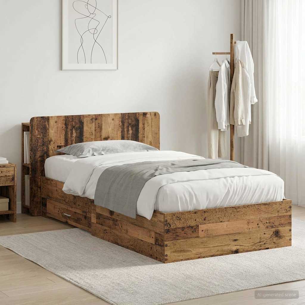 Bed Frame with Storage Old Wood 90 x 190 cm Engineered Wood