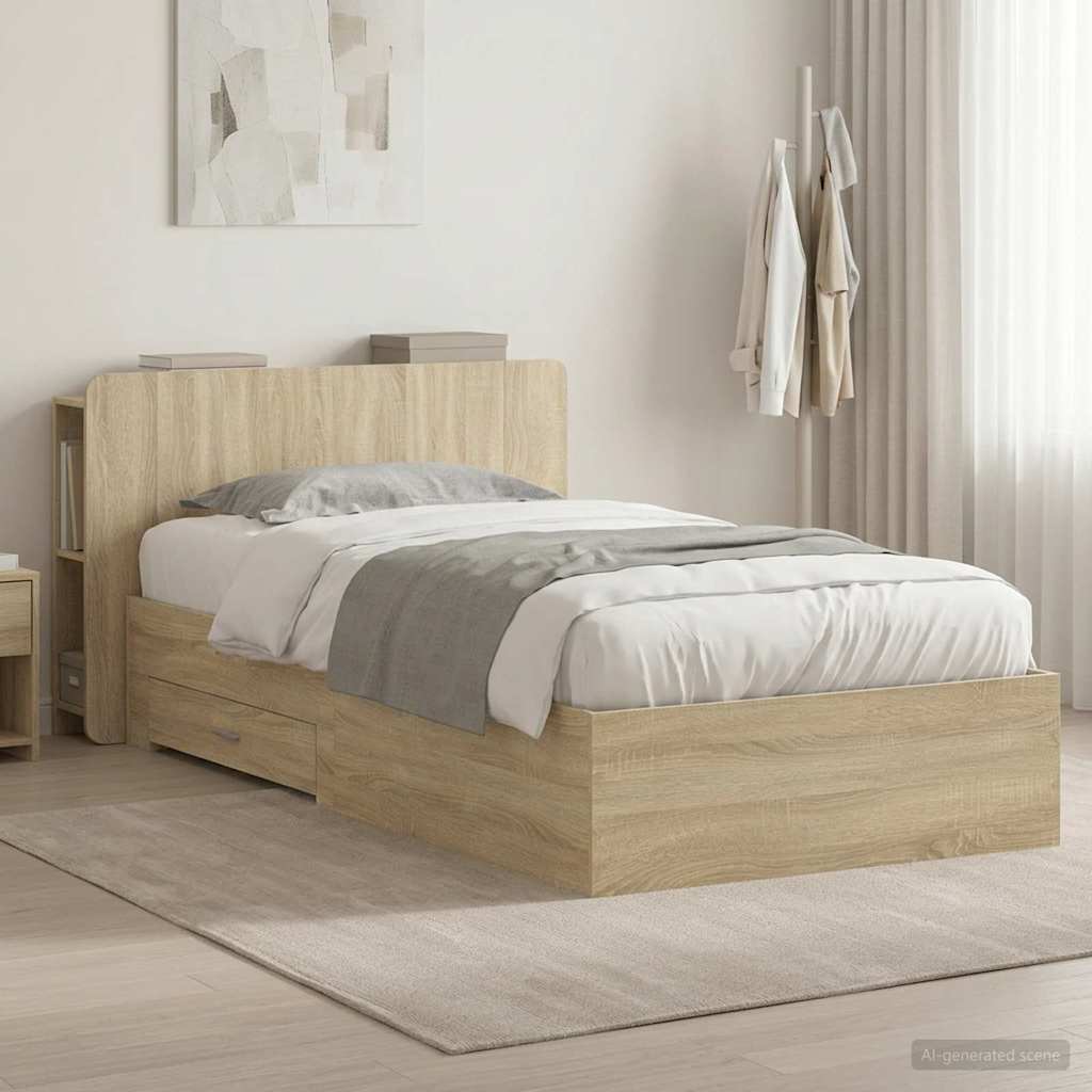Bed Frame with Storage Sonoma Oak 90 x 190 cm Engineered Wood